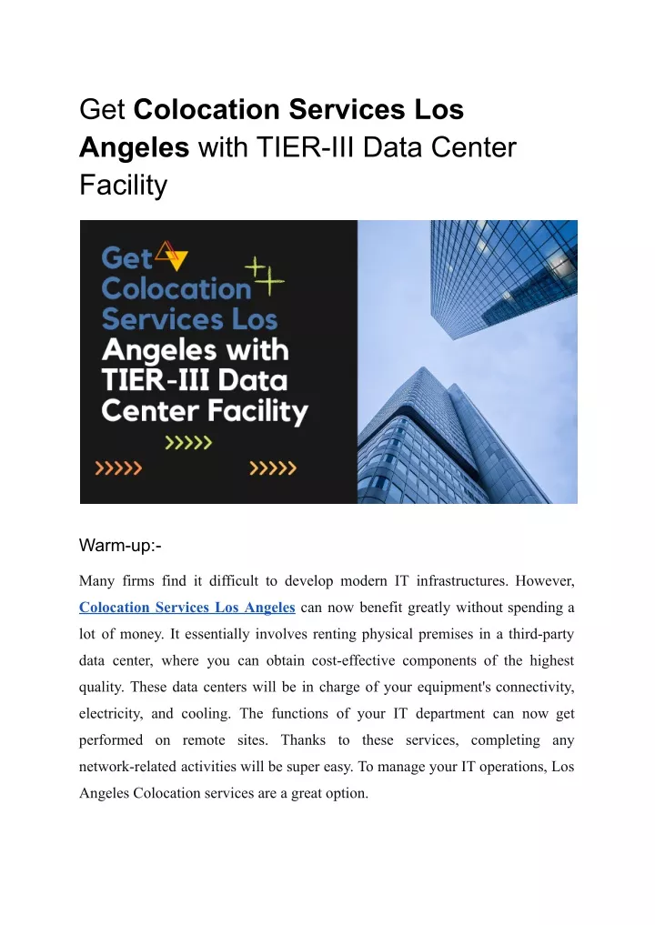 PPT - Get Colocation Services Los Angeles with TIER-III Data Center ...