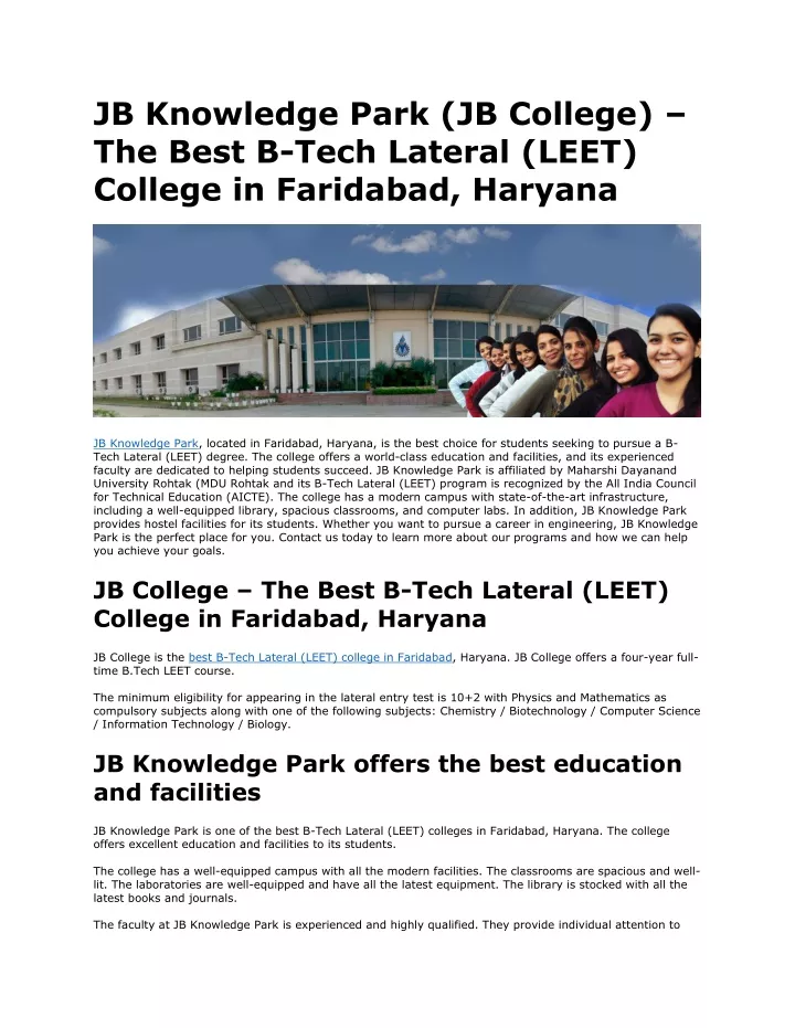PPT - JB Knowledge Park (JB College) – The Best B-Tech Lateral (LEET ...
