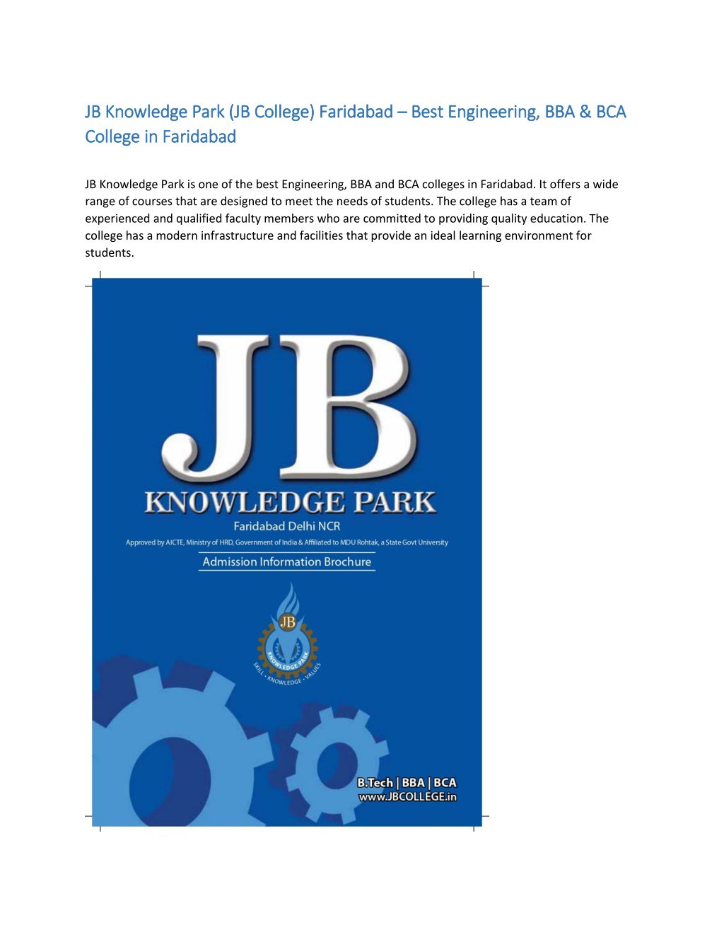 PPT - JB Knowledge Park (JB College) Faridabad – Best Engineering, BBA ...