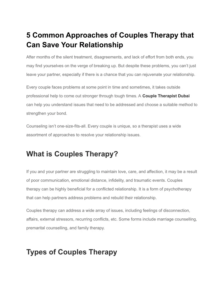 Ppt 5 Common Approaches Of Couples Therapy That Can Save Your