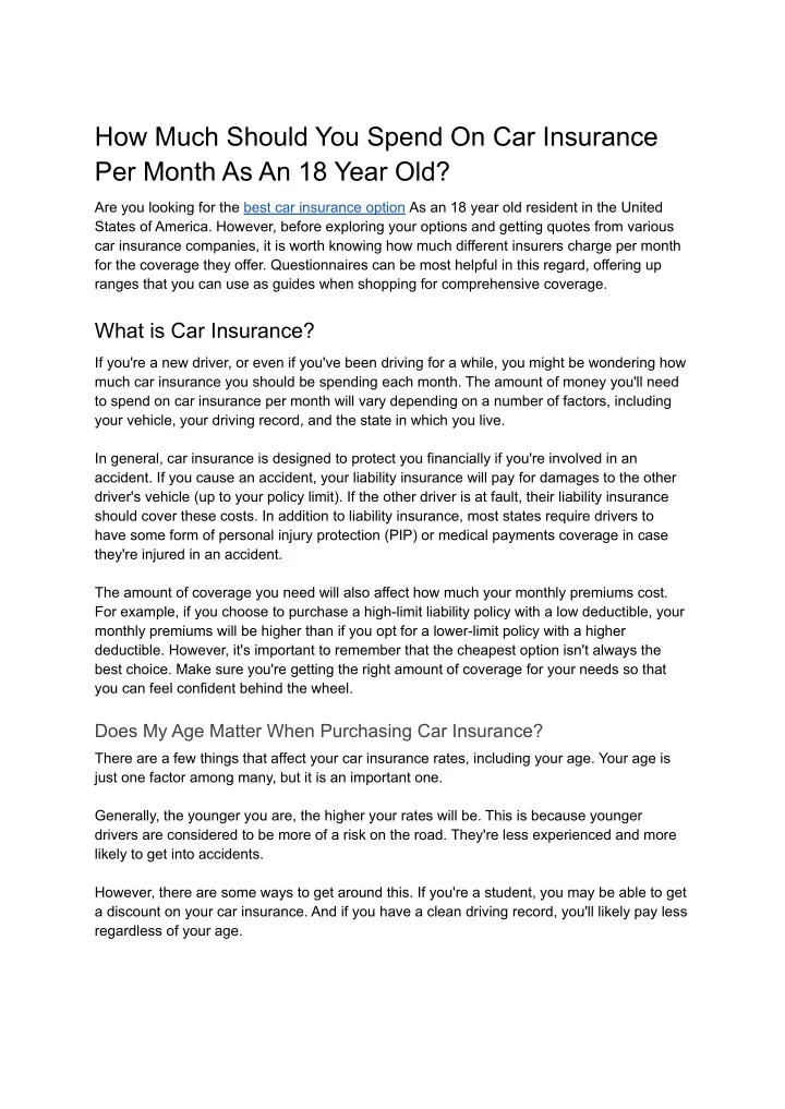 PPT How Much Should You Spend On Car Insurance Per Month As An 18