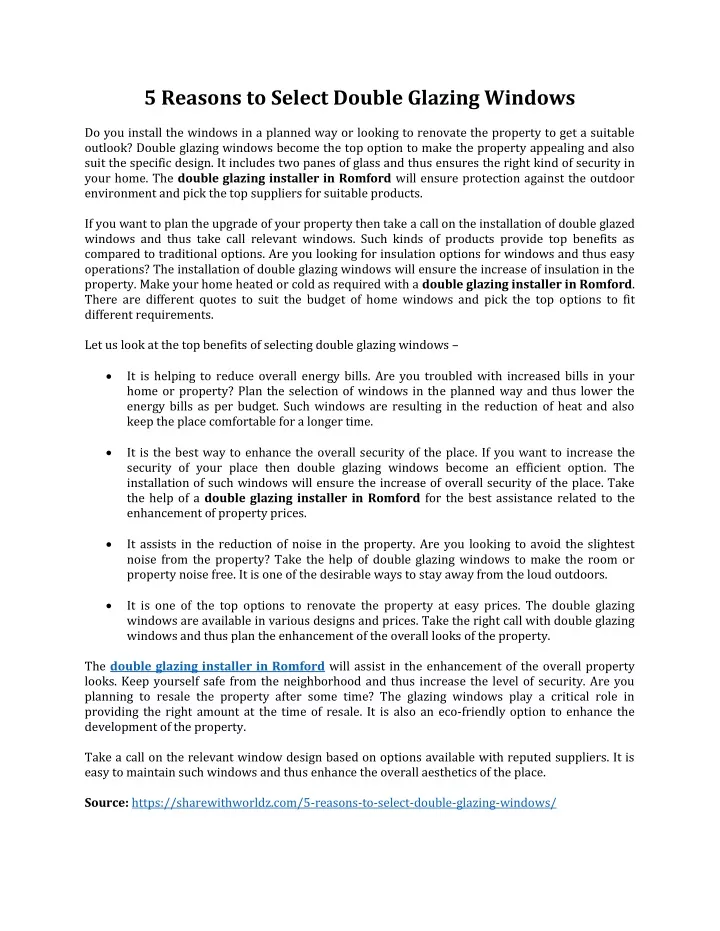 PPT - 5 Reasons to Select Double Glazing Windows PowerPoint ...