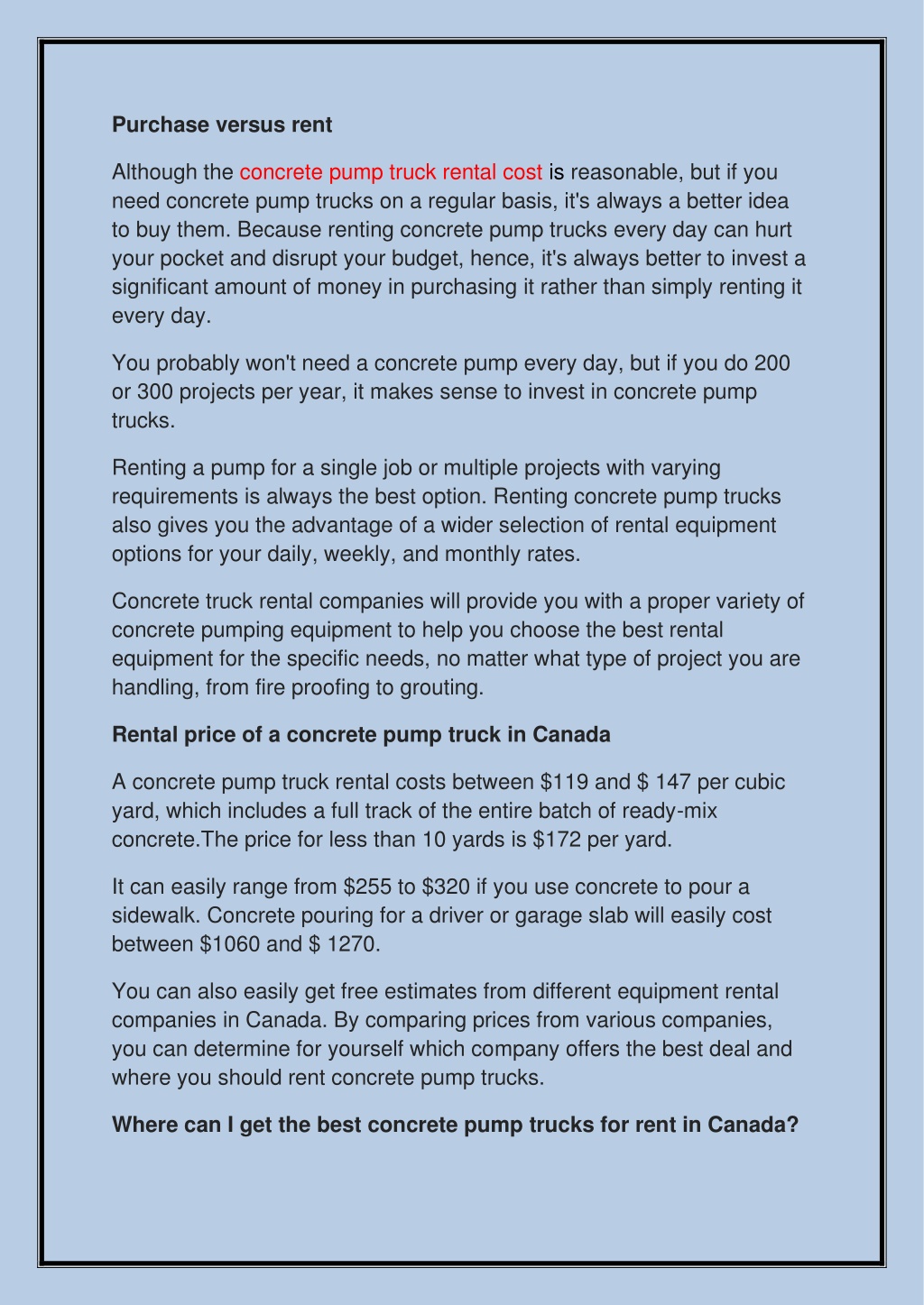 PPT What is Concrete Pump Truck Rental Cost in Canada_ PowerPoint
