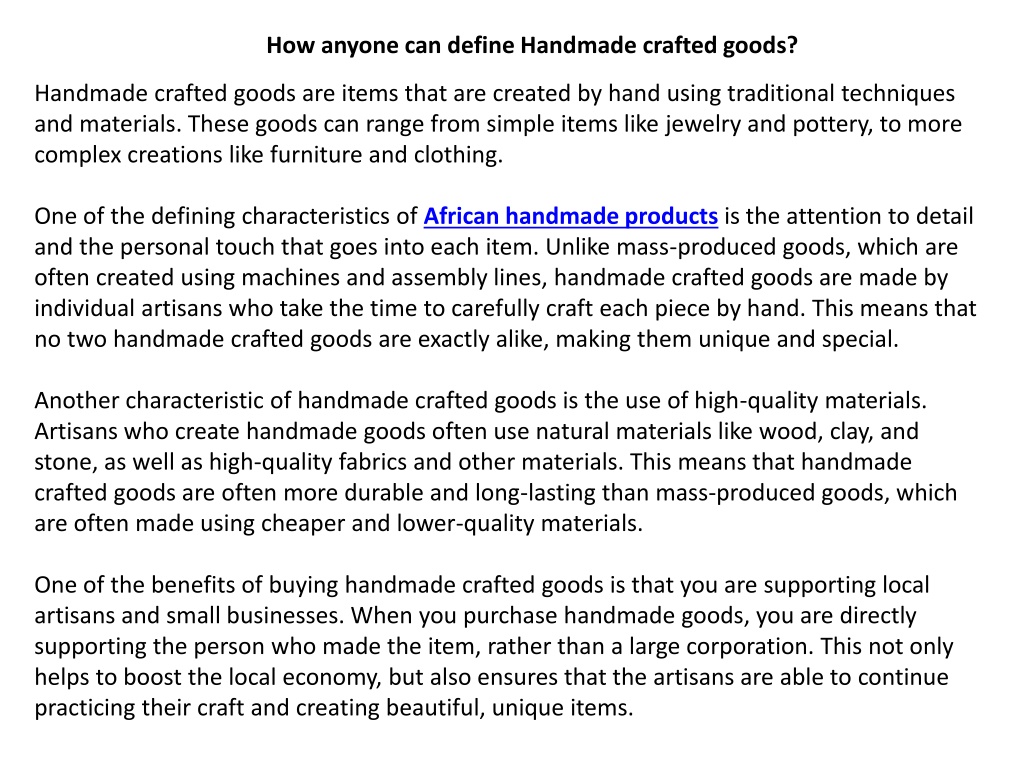 How to define handmade items
