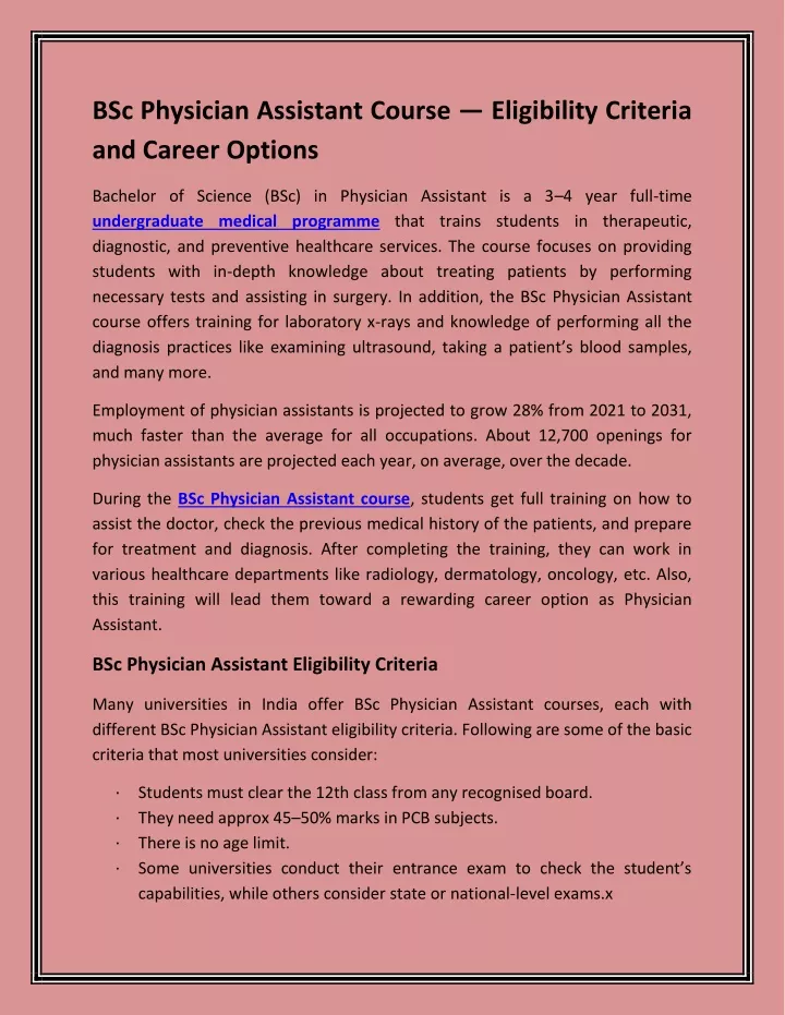 PPT BSc Physician Assistant Course PowerPoint Presentation free PPT BSc Physician Assistant Course PowerPoint Presentation free