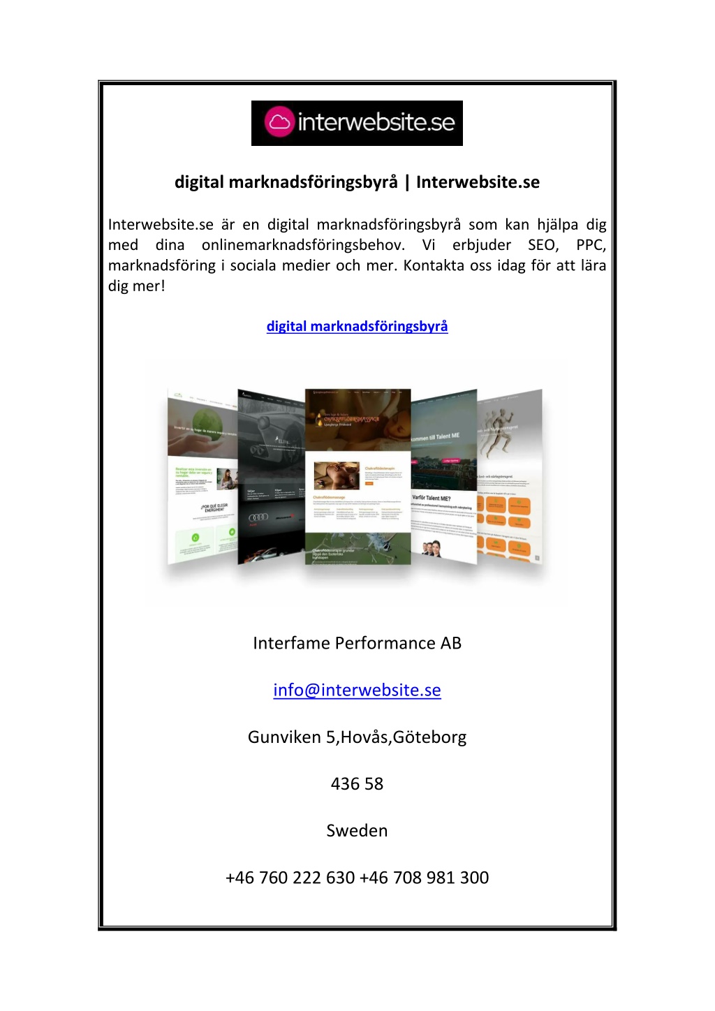 PPT - Digital Marknadsföringsbyrå Interwebsite.se PowerPoint ...