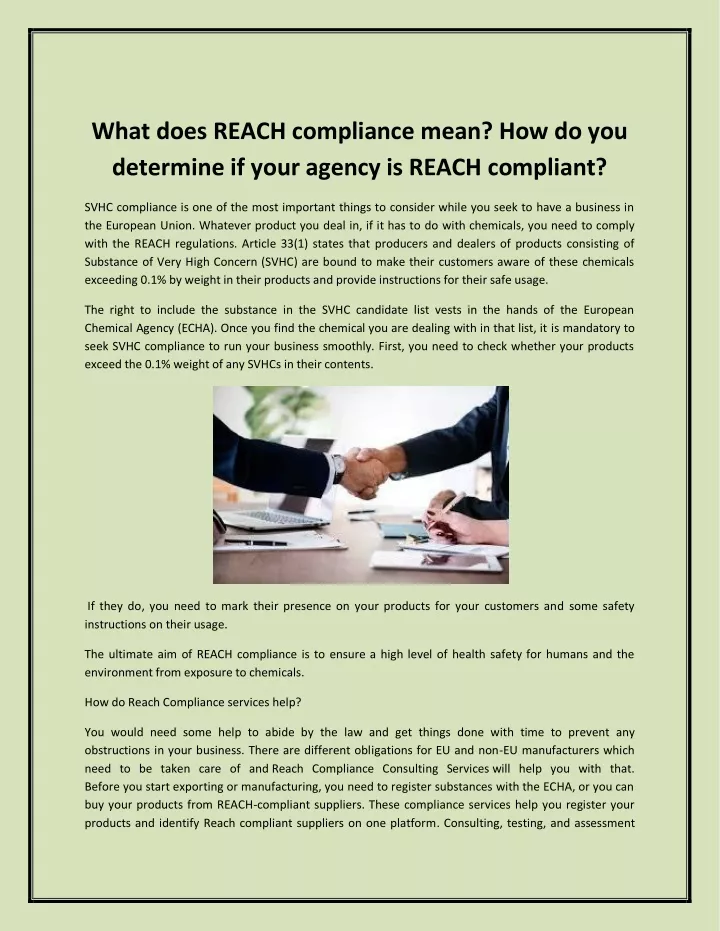 PPT What does REACH compliance mean PowerPoint Presentation free