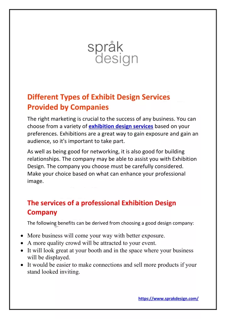 different types of exhibit design services n.