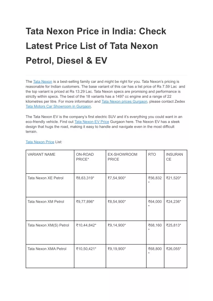 price of tata nexon petrol on road