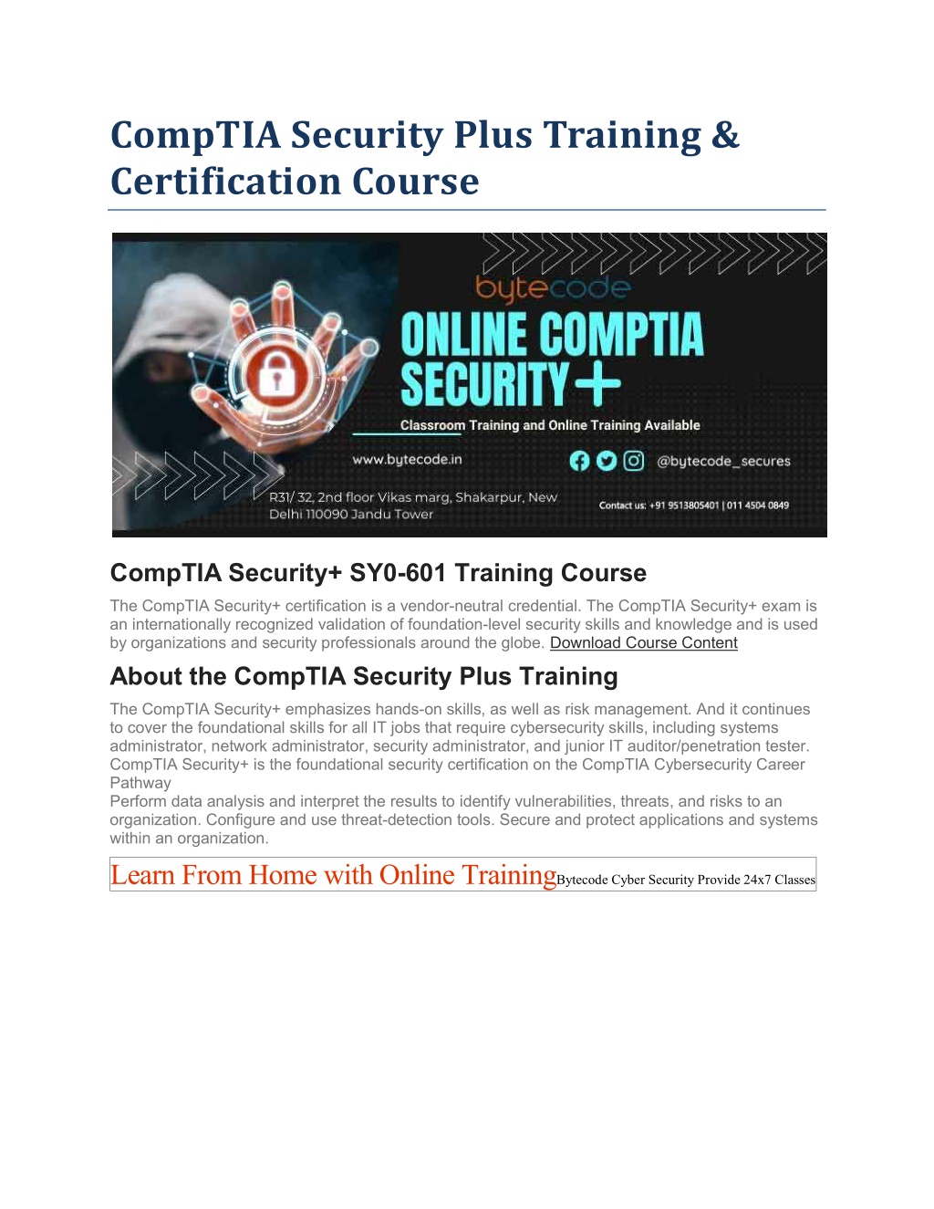 security plus certification bcit