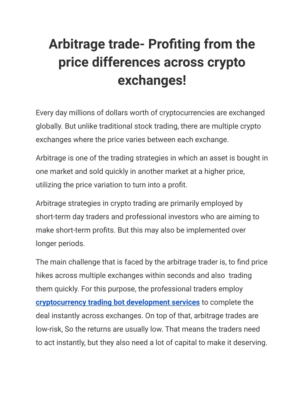 profiting from price differences across crypto exchanges