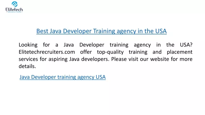 PPT Best Java Developer Training Agency In The USA PowerPoint   Best Java Developer Training Agency In The Usa N 