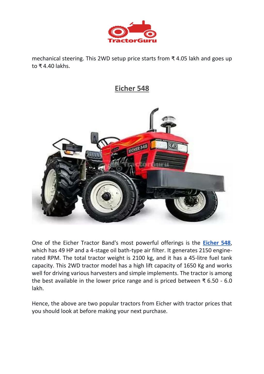 PPT Top two Eicher’s Best Selling Farming Tractors PowerPoint