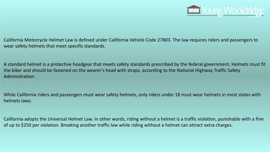 PPT - California Motorcycle Helmet Law PowerPoint Presentation, free