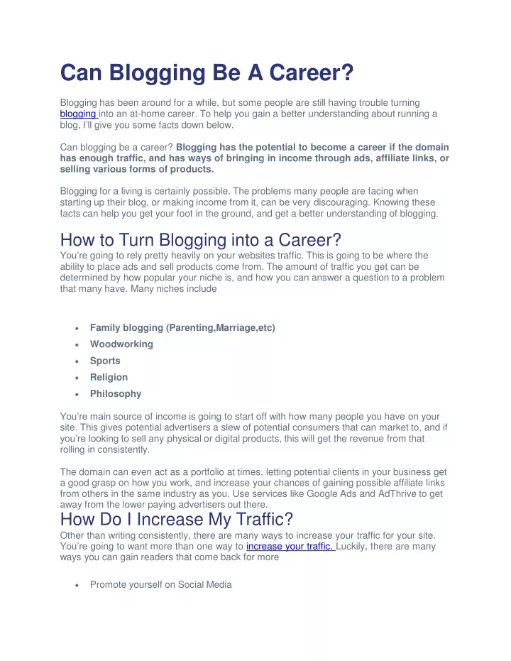 PPT Can Blogging Be A Career PowerPoint Presentation, free download
