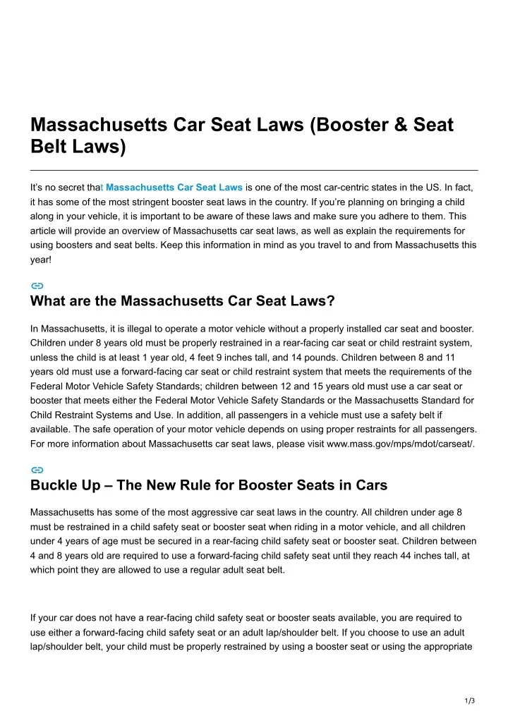 PPT Massachusetts Car Seat Laws (Booster & Seat Belt Laws) PowerPoint