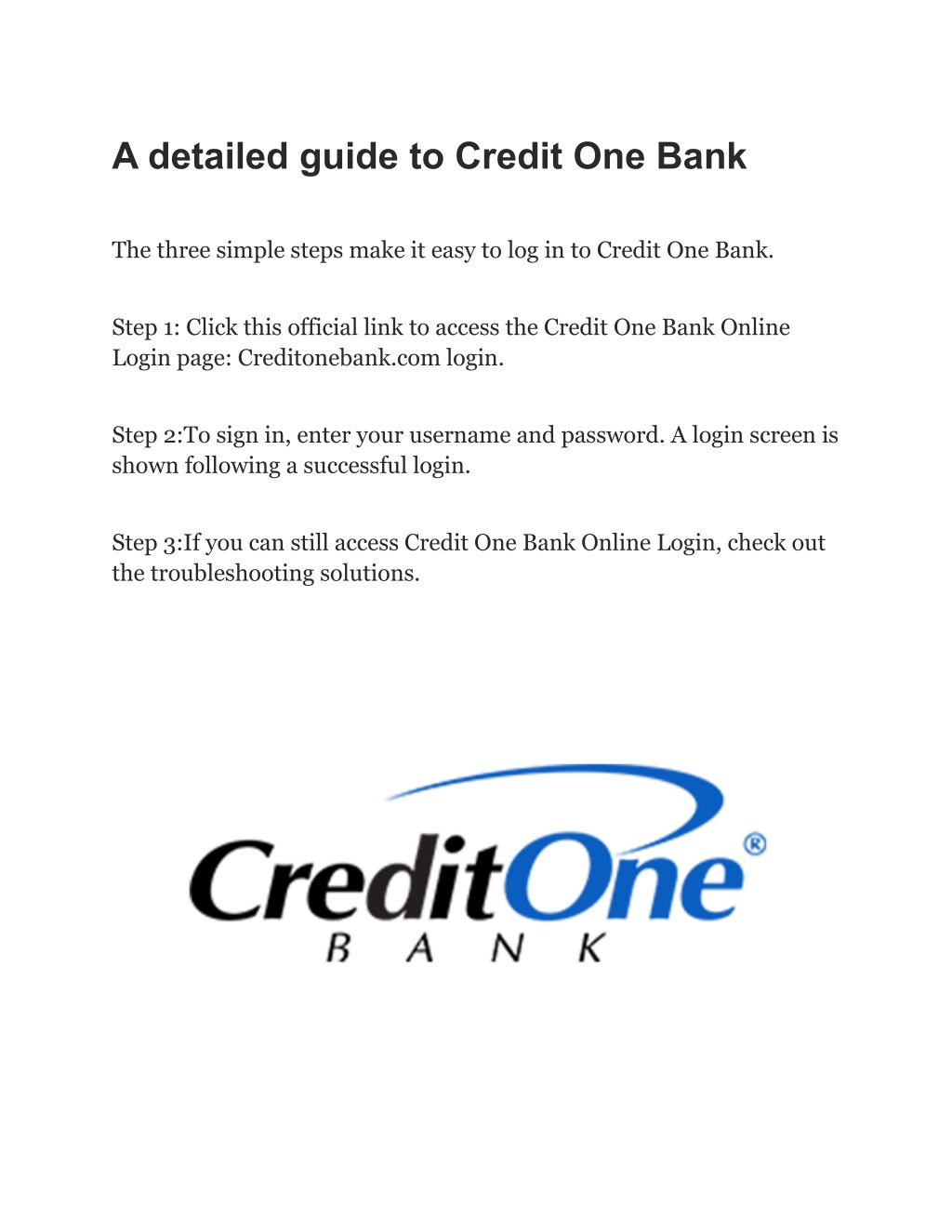 PPT Detailed Guide To Credit One Bank PowerPoint Presentation Free 