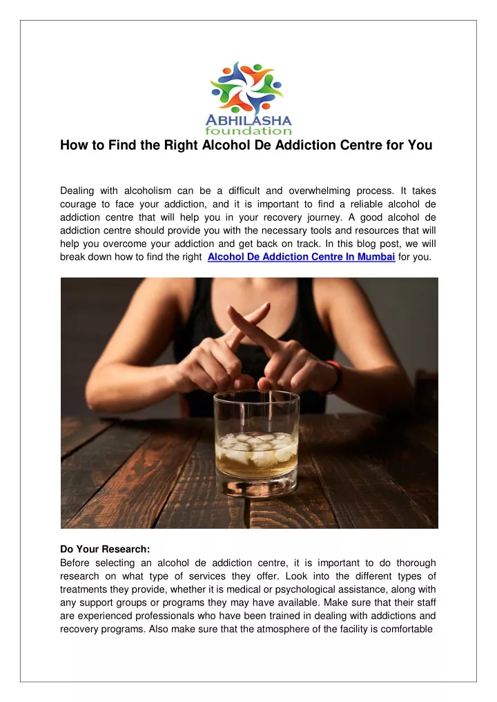 PPT - How to Find the Right Alcohol De Addiction Centre for You ...