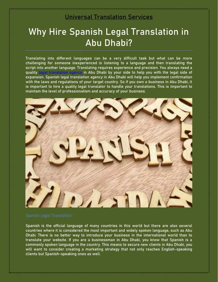 PPT Why Hire Spanish Legal Translation in Abu Dhabi PowerPoint