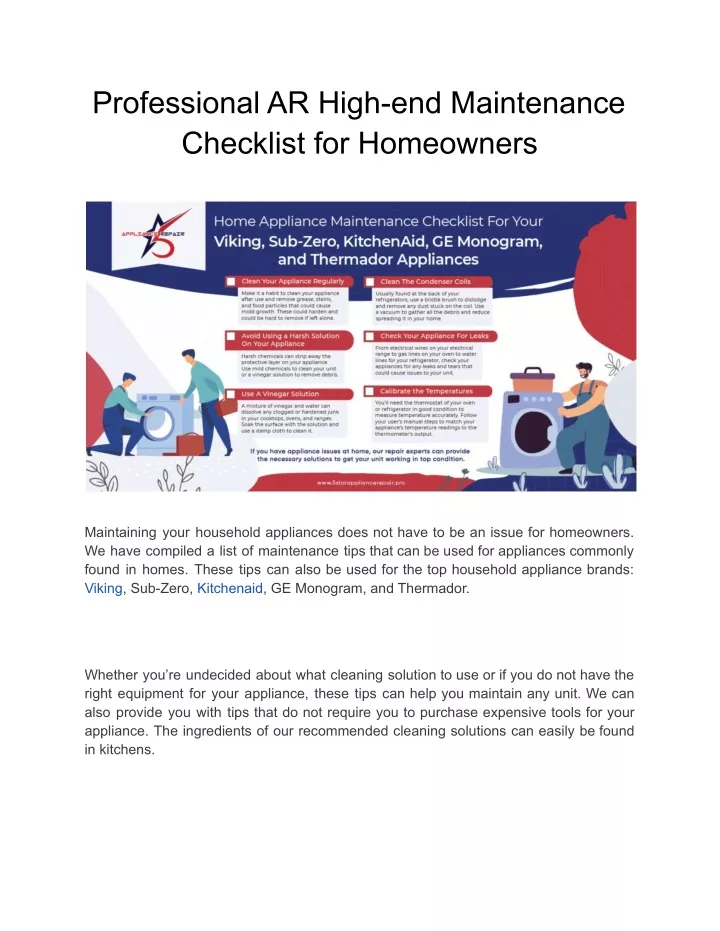 PPT Professional Appliance Repair Highend Maintenance Checklist
