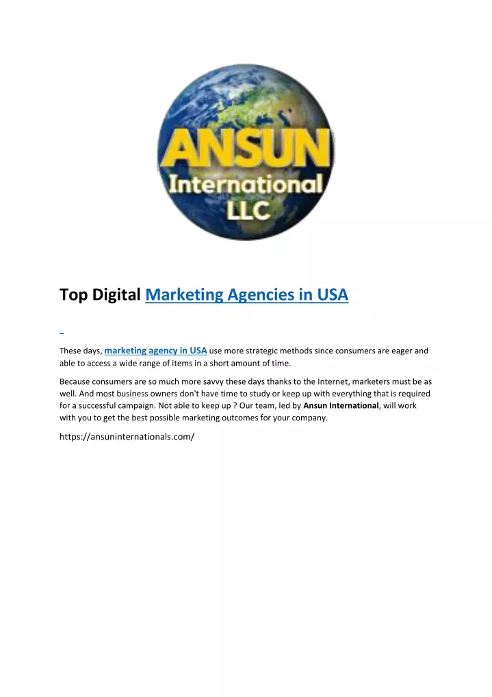 PPT Top Digital Marketing Agencies In USA PowerPoint Presentation 