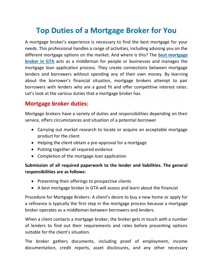 Mortgage Broker Roles And Responsibilities