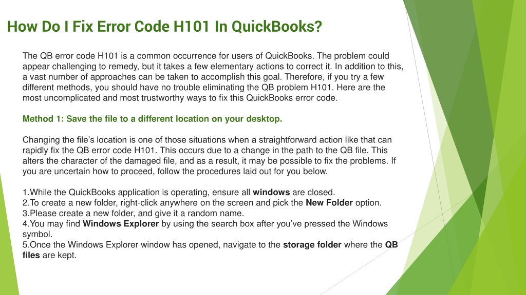 Ppt Quick Troubleshooting Guide To Fix Error Code H In Quickbooks Powerpoint Presentation