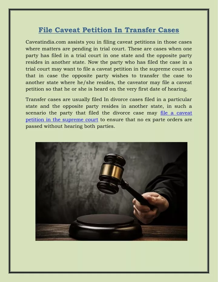 PPT - File Caveat Petition In Transfer Cases PowerPoint Presentation ...
