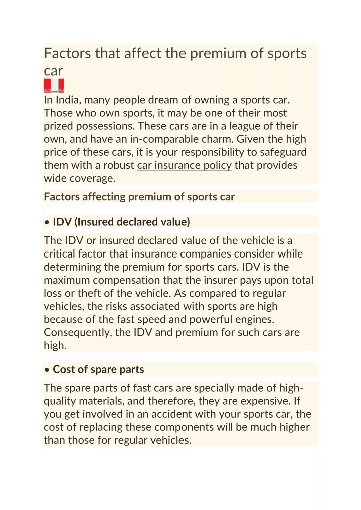 ppt-factors-that-affect-the-premium-of-sports-car-kotak-general