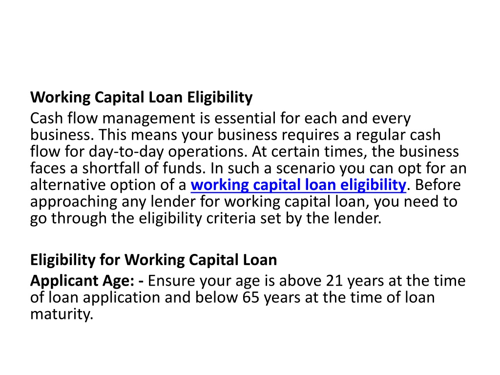 PPT - Working Capital Loan Eligibility PowerPoint Presentation, Free ...