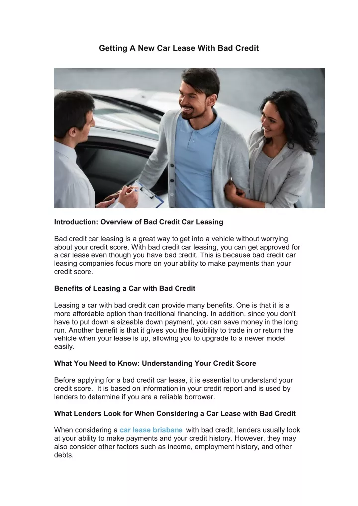 PPT Getting A New Car Lease With Bad Credit PowerPoint Presentation