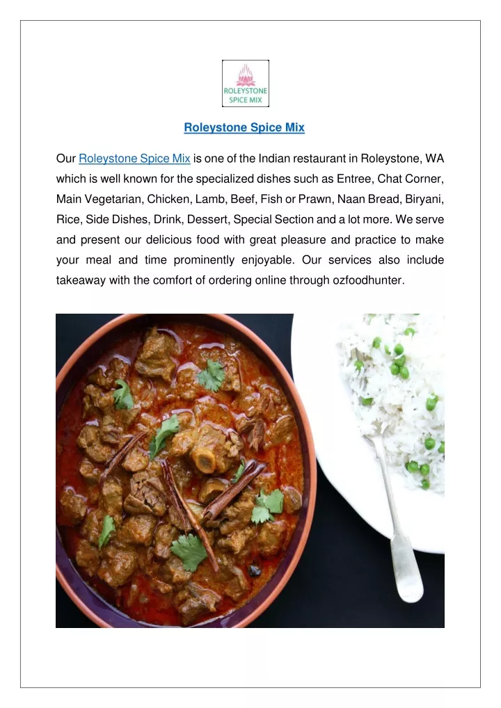 PPT - Up to 10% off - Roleystone Spice Mix Indian Restaurant ...