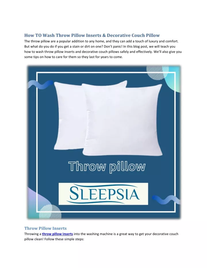 PPT How TO Wash Throw Pillow Inserts Decorative Couch Pillow
