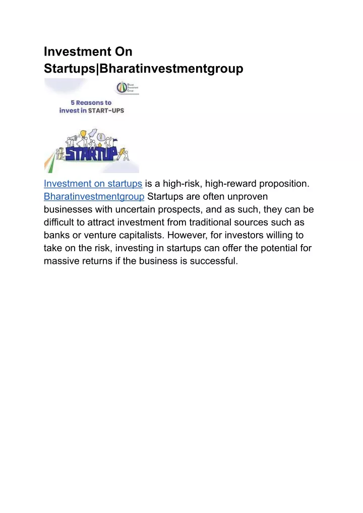 PPT - Investment On Startups_Bharatinvestmentgroup PowerPoint ...