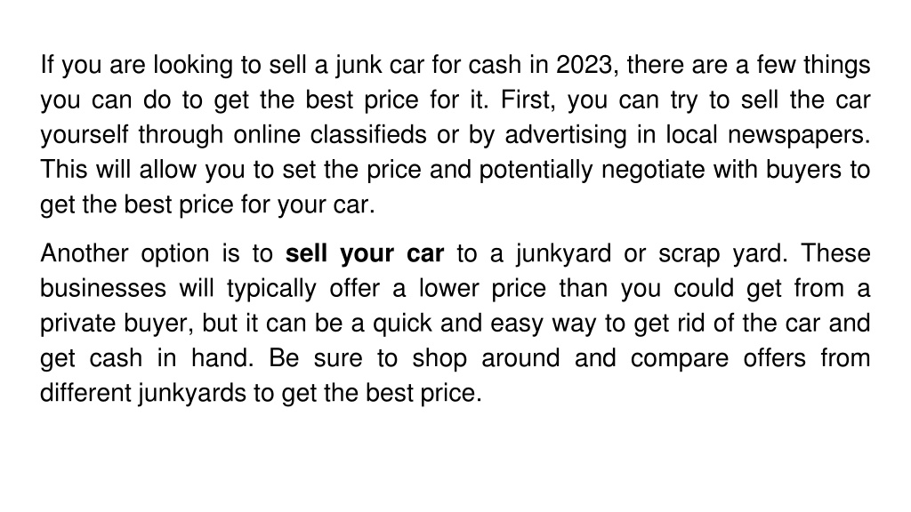 PPT Best way to sell junk cars for cash in 2023 PowerPoint