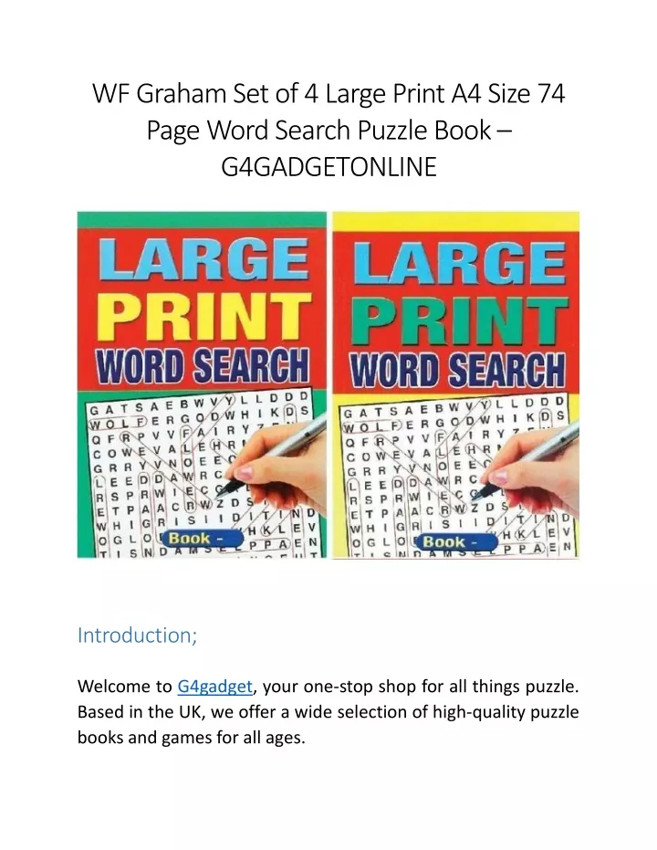 PPT - WF Graham Set of 4 Large Print A4 Size 74 Page Word Search Puzzle ...