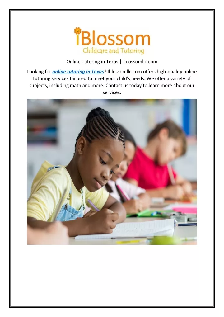 PPT - Online Tutoring in Texas Iblossomllc.com PowerPoint Presentation ...