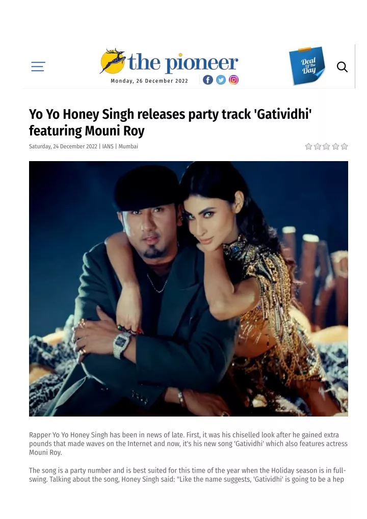 Ppt Yo Yo Honey Singh Releases Party Track Gatividhi Featuring Mouni Roy Powerpoint 