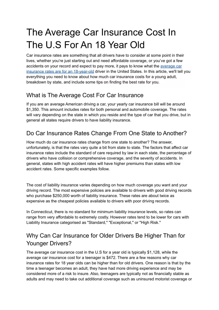 ppt-the-average-car-insurance-cost-in-the-u-s-for-an-18-year-old