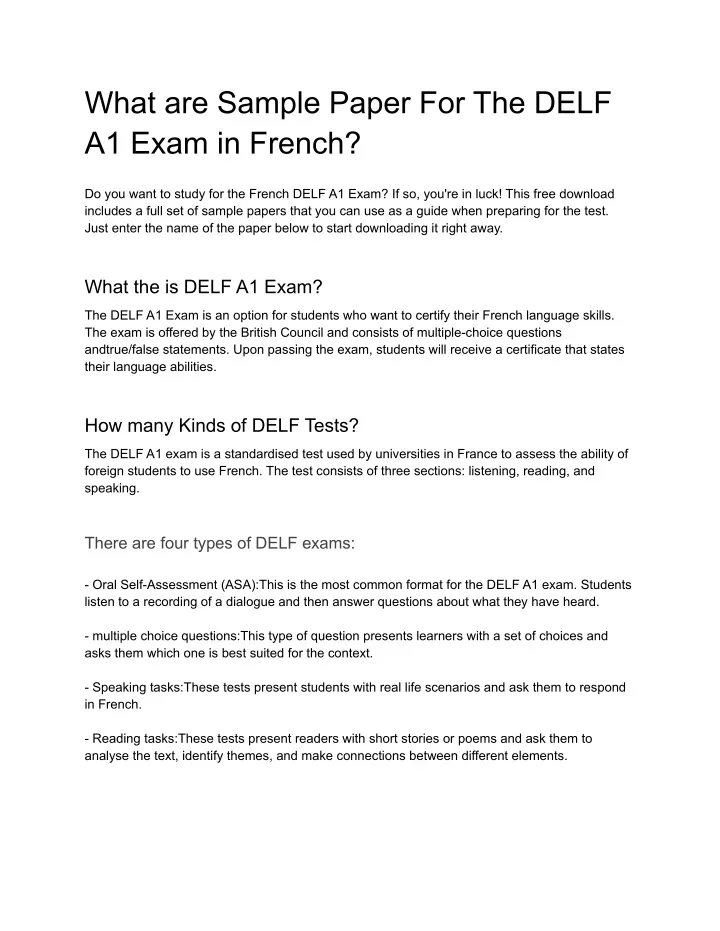 PPT Sample Paper For The DELF A1 Exam In French PowerPoint delf-a1-sample-papers-pdf-with-answers-delf-a1-past-exam-papers