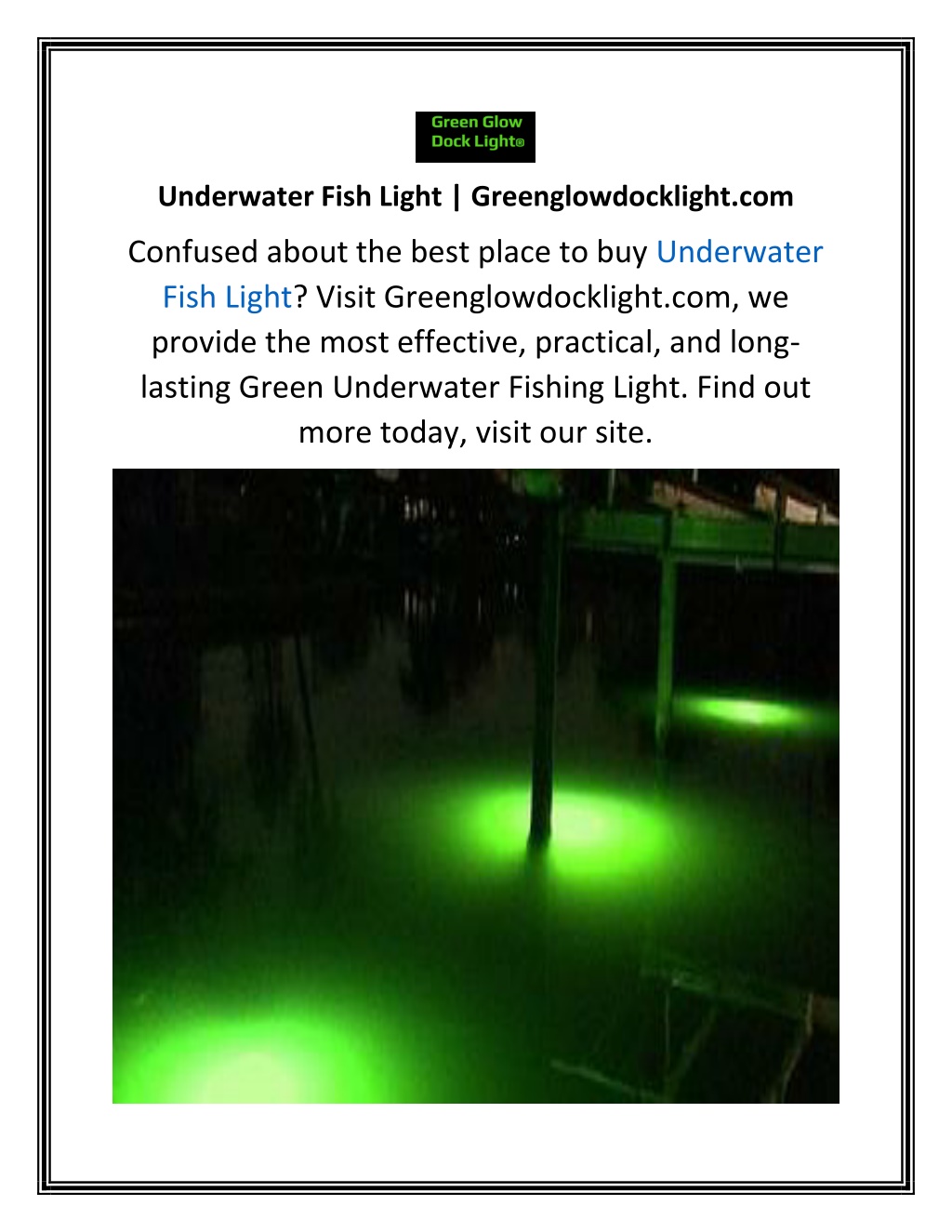 Best Underwater Fishing Lights  Greenglowdocklight.com - Green