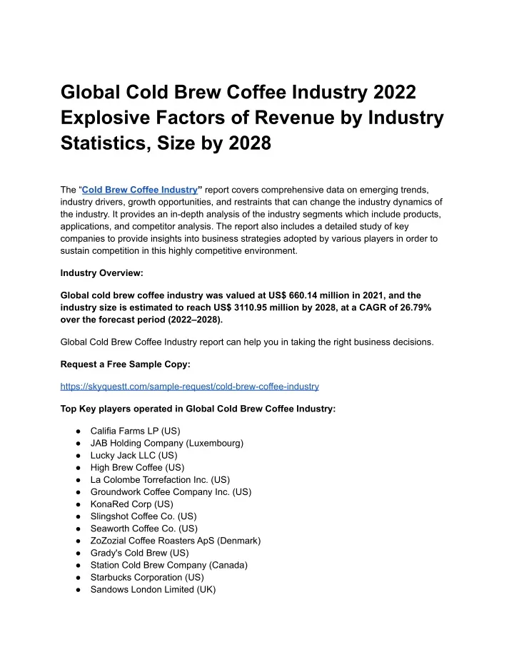 PPT Global Cold Brew Coffee Industry 2022 Explosive Factors of