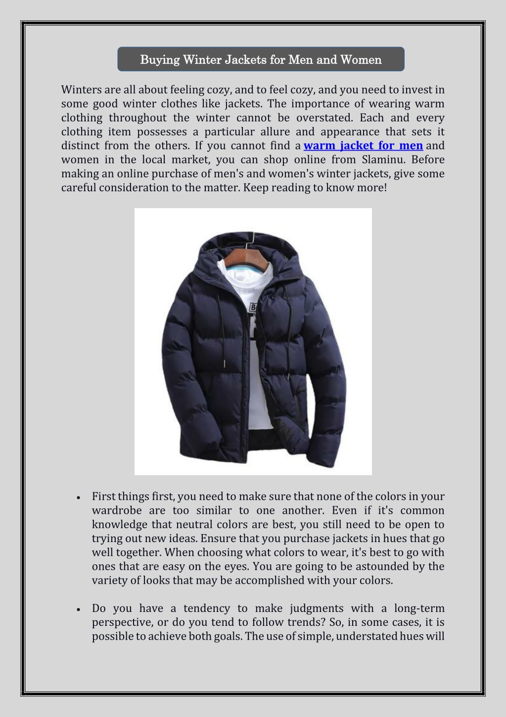 PPT Buying Winter Jackets for Men and Women Online PowerPoint