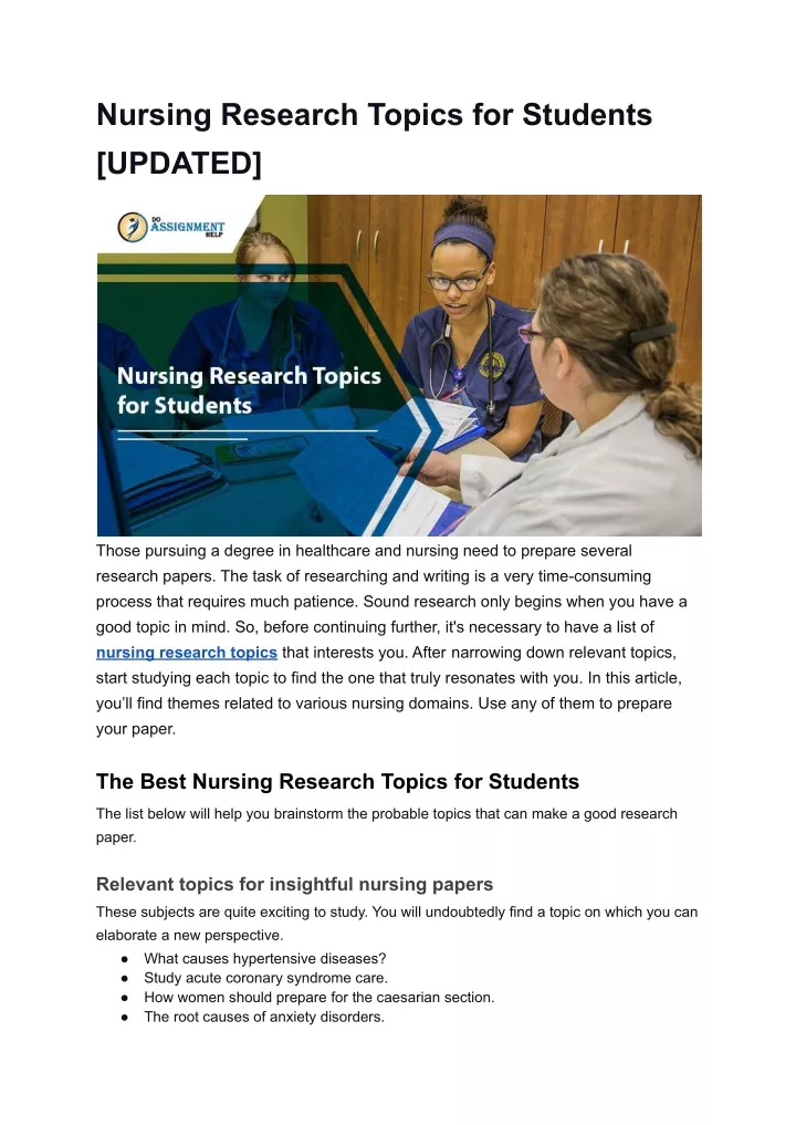nursing research topics ppt