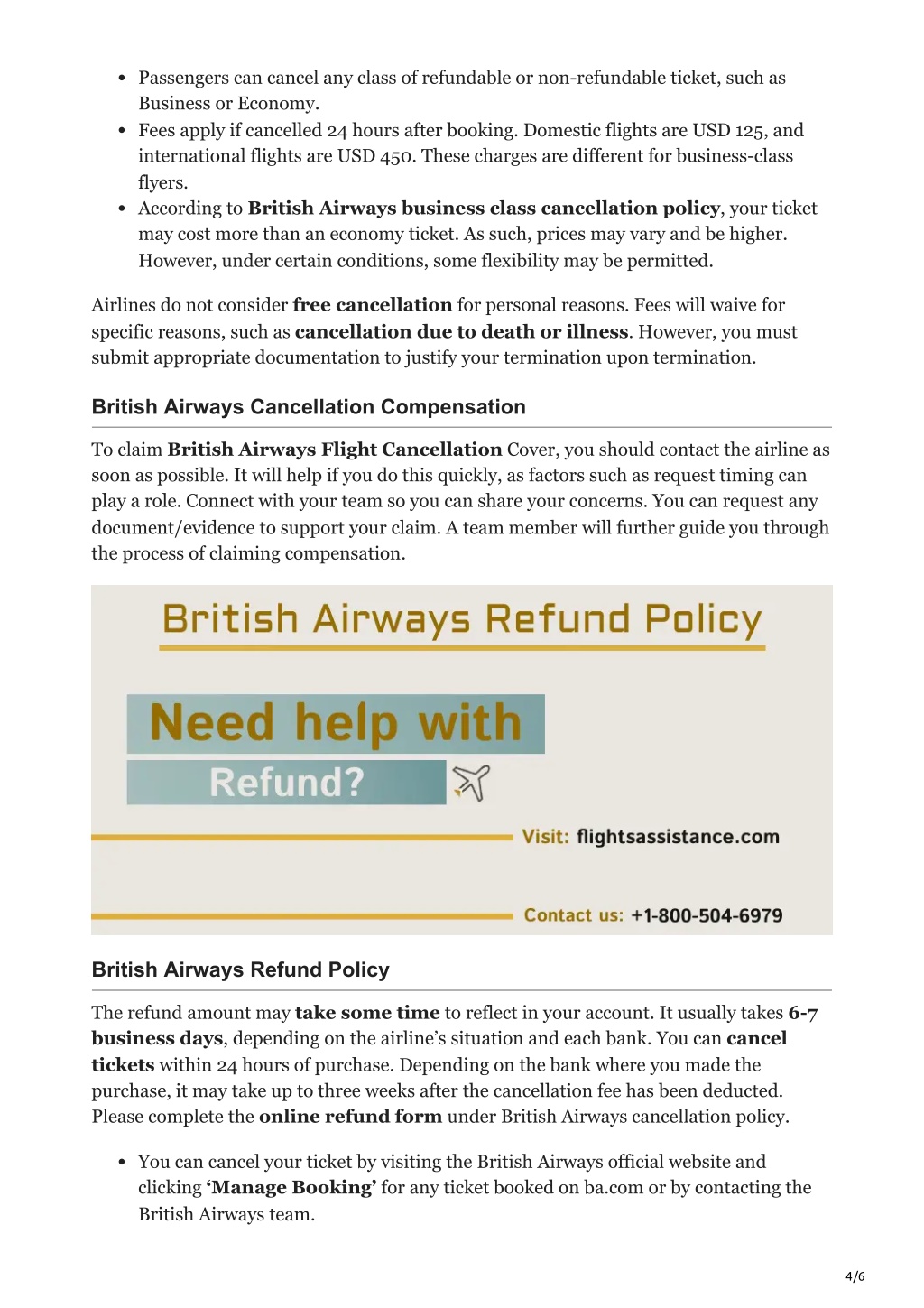 british airways award travel cancellation policy
