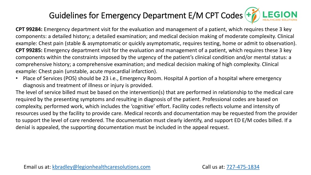 PPT Guidelines for Emergency Department E M CPT Codes PowerPoint