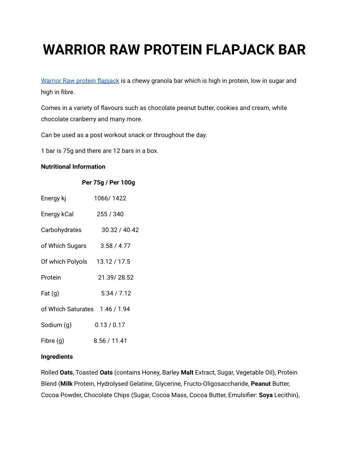 PPT WARRIOR RAW PROTEIN FLAPJACK BAR PowerPoint Presentation, free