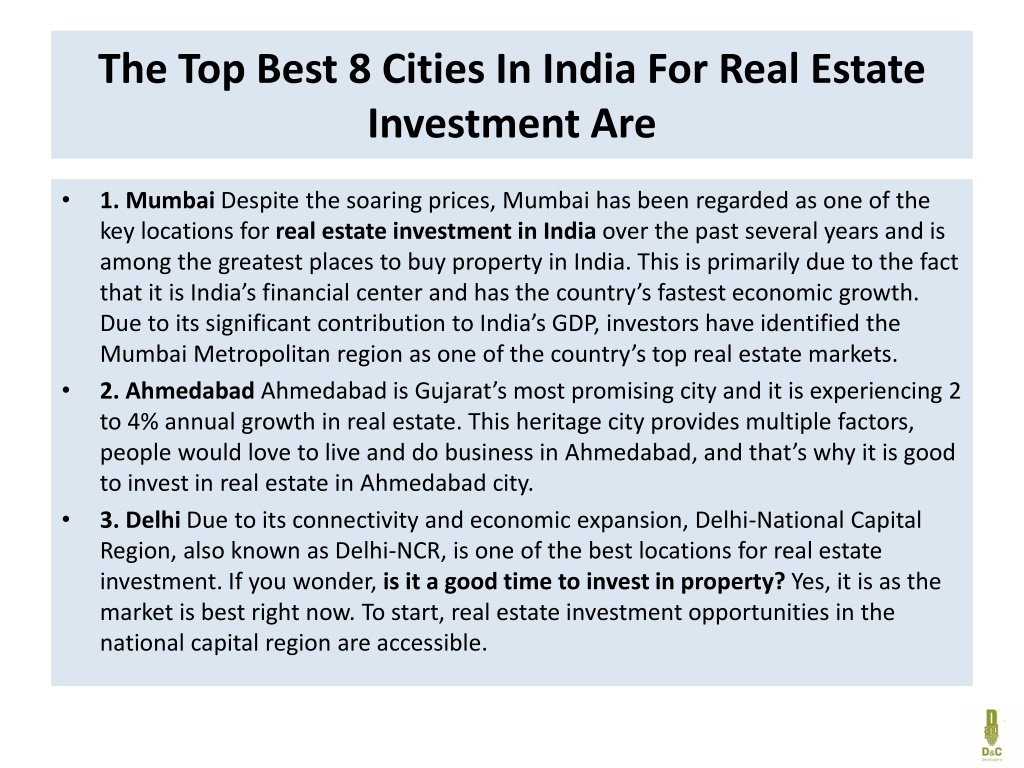 PPT - Top Cities In India For Real Estate Investment PowerPoint ...