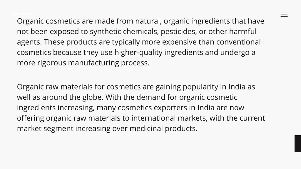 PPT Organic Cosmetics Raw Material Products Supplier in India