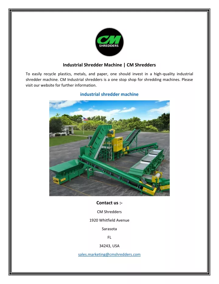 PPT Industrial Shredder Machine CM Shredders PowerPoint Presentation
